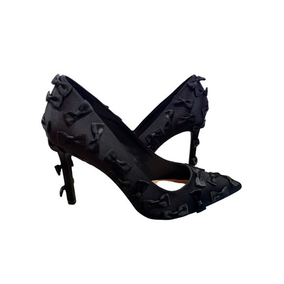 Gianni Bini mini bowties Heels Black Satin pumps 7.5 Coquette Party Dollcore Y2k - Picture 4 of 7